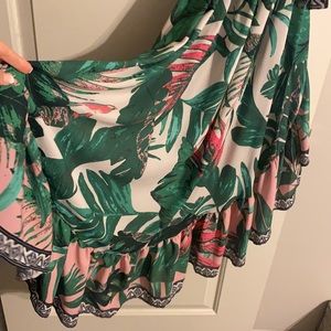Tropical akira high low off the shoulder dress